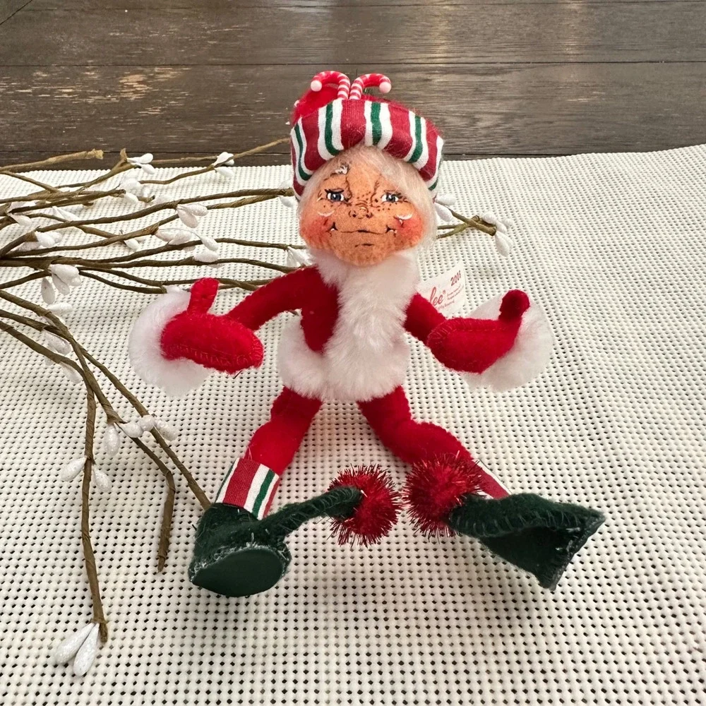 Annalee Mobilitee‎ Red Candystripe Elf Doll Christmas Elf 2005 7